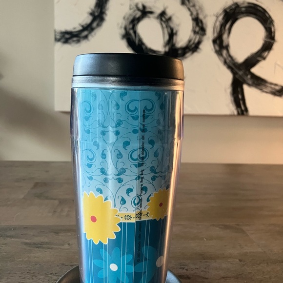 Starbucks 2002 Barista Travel Mug Blue with Yellow Flower 16 ounces - Picture 2 of 7